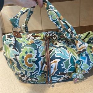 Croft & Barrow Canvas & Leather Floral Cinch tie Shoulder Bag